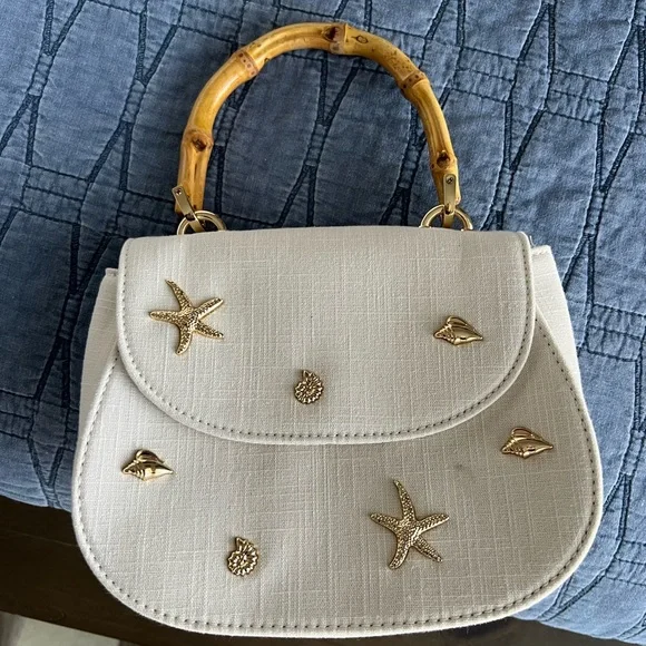 a new day Cream Mini Top-Handle Bag with Gold Embroidered Seashells - Picture 2 of 5